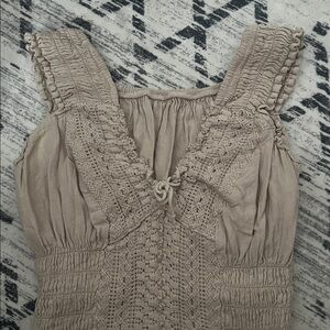 Beige Cotton & Crochet Top